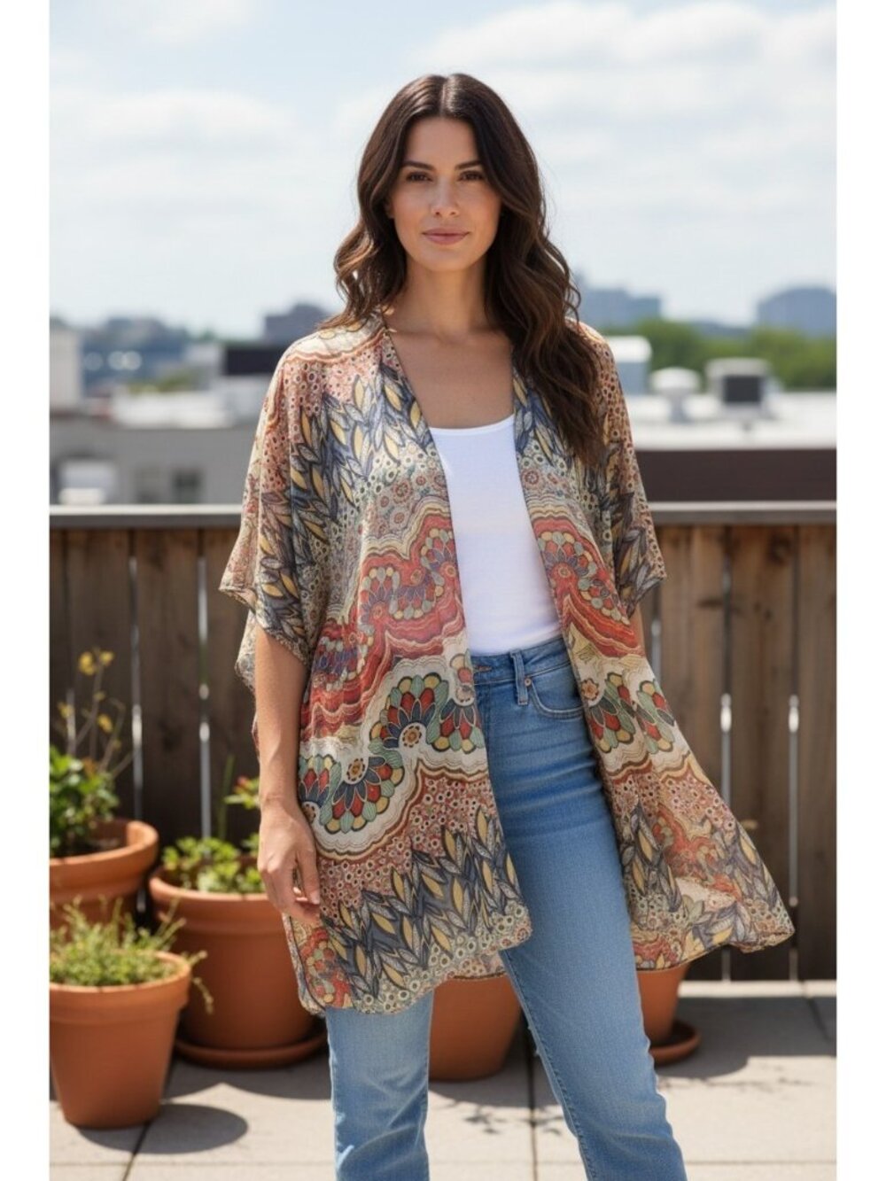 Democracy Small Kimono Multicolor Lightweight Open Front Boho Festival Casual